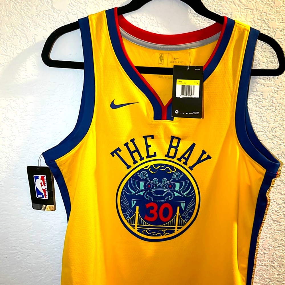 Chinese New Year Golden State Warriors #30 Curry Men’s Authentic Jersey Size S
